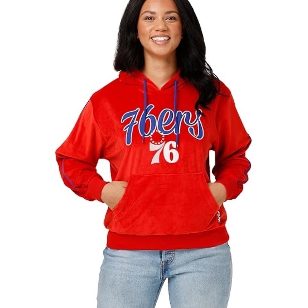 NBA Velour 76ers Hoodie Hooded Sweatshirt NEW Medium Large Dazzle Basketball